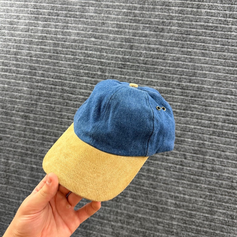 Vintage 90s Tex Kap Baseball Cap Unisex OS Blue Denim Blank Tan Suede Brim Hat